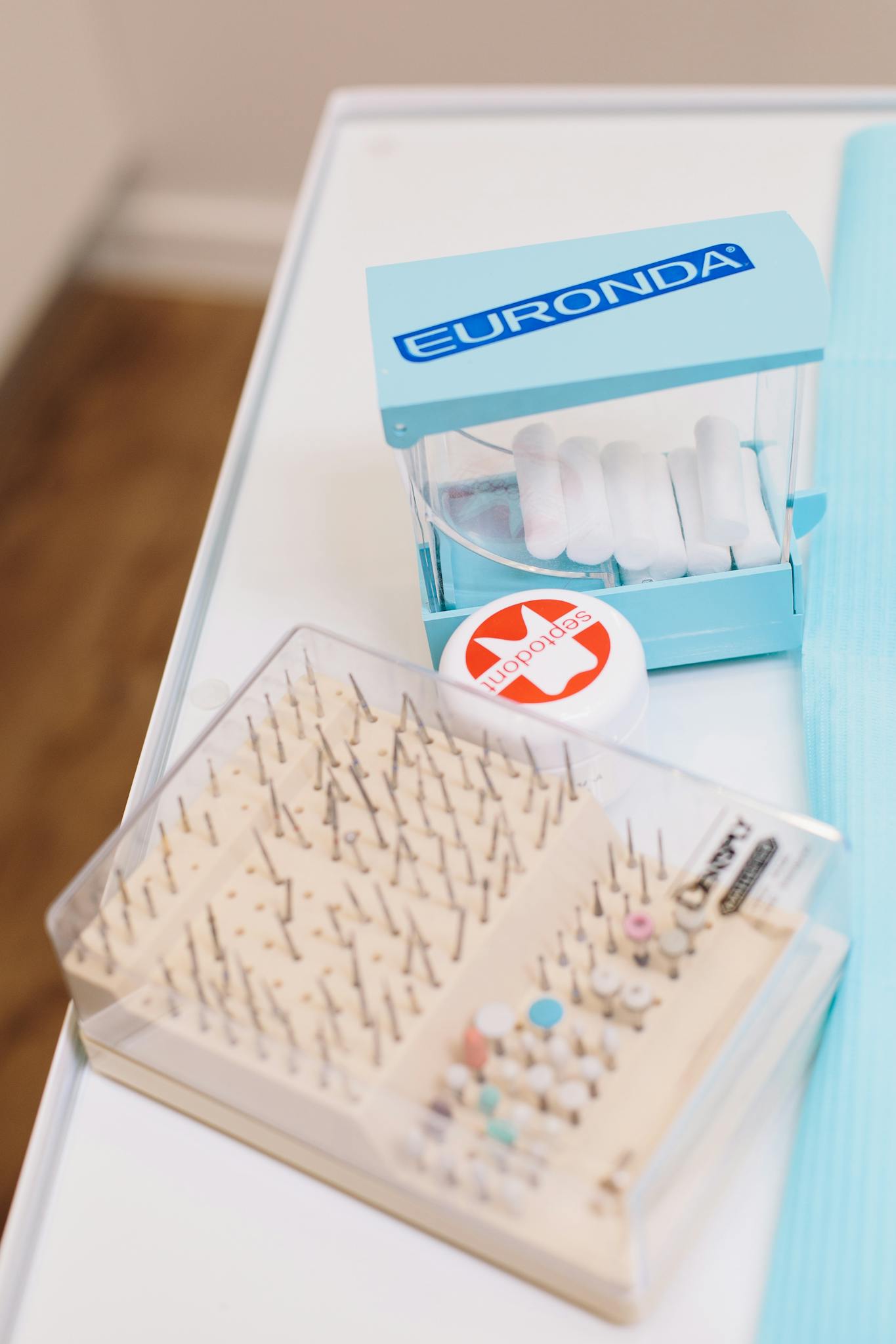 A collection of sterile dental tools neatly arranged for dentistry practice.